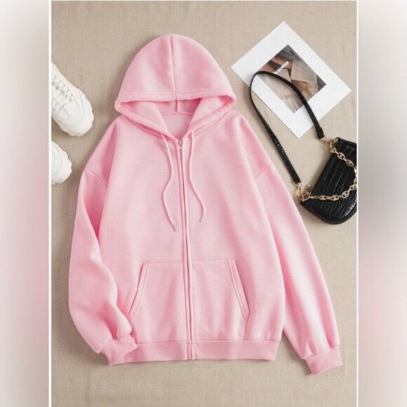 COPY - SHEIN large zip up hoodie in pink. VERY SOFT!!! - Picture 1 of 2